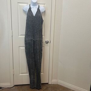 CP Jumpsuit Sz Medium Halter C Neck Tie Waist Pockets Snap Button Back 💯 Cotton